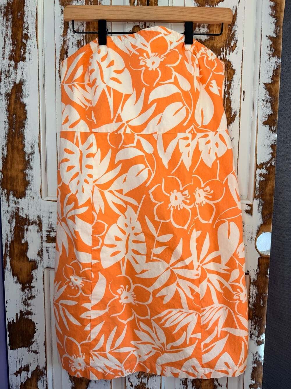 Vineyard Vines Strapless Cotton Mini Dress Size 10 Orange White Tropical Floral